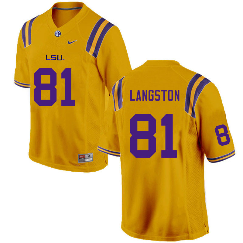 Men #81 Bryce Langston LSU Tigers College Football Jerseys Sale-Gold